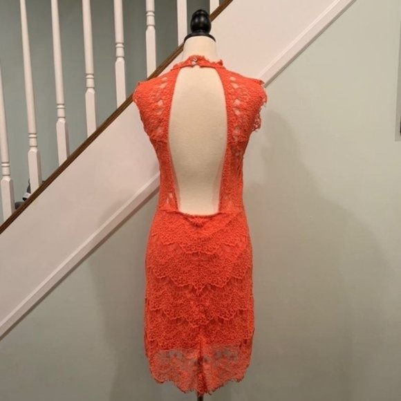 Free People Daydreamer Coral Lace Mini Dress Med - Picture 8 of 12